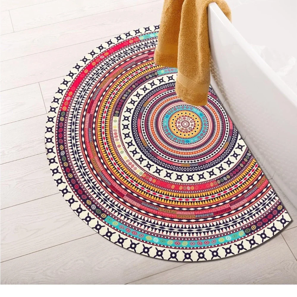 Boho Half Round Super Absorbent Thin Rubber Non-slip Bottom Shower🛁Rug